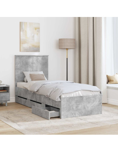 Struttura del letto con cassetto Grigio cemento 75 x 190 cm