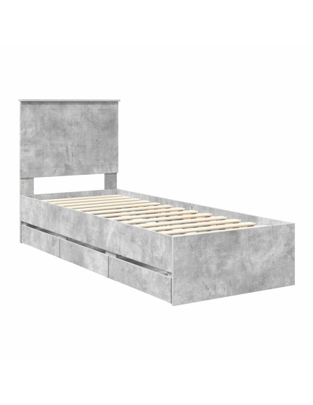 Struttura del letto con cassetto Grigio cemento 75 x 190 cm