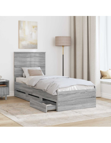 Struttura del letto con cassetto Grigio Sonoma 75 x 190 cm