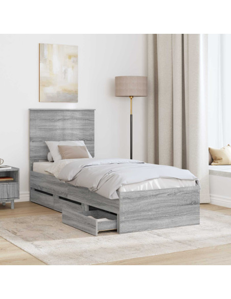 Struttura del letto con cassetto Grigio Sonoma 75 x 190 cm