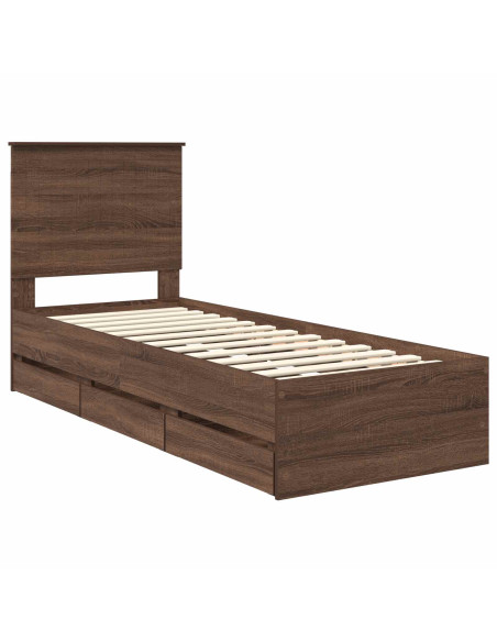 Struttura del letto con cassetto Rovere Marrone 75 x 190 cm