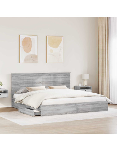 Letto con Contenitore con testiera Grigio Sonoma 200 x 200 cm
