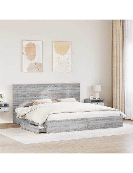 Letto con Contenitore con testiera Grigio Sonoma 200 x 200 cm
