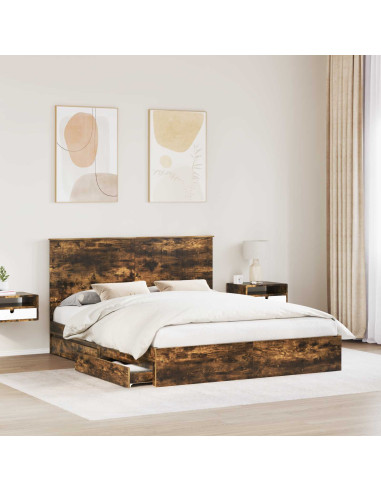 Letto con Contenitore con testiera Rovere fumé 160 x 200 cm