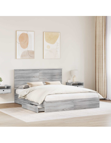 Letto con Contenitore con testiera Grigio Sonoma 160 x 200 cm