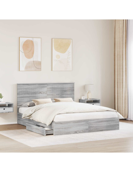 Letto con Contenitore con testiera Grigio Sonoma 160 x 200 cm