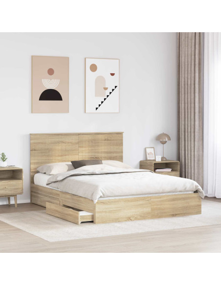 Letto con Contenitore con testiera Rovere Sonoma 150 x 200 cm