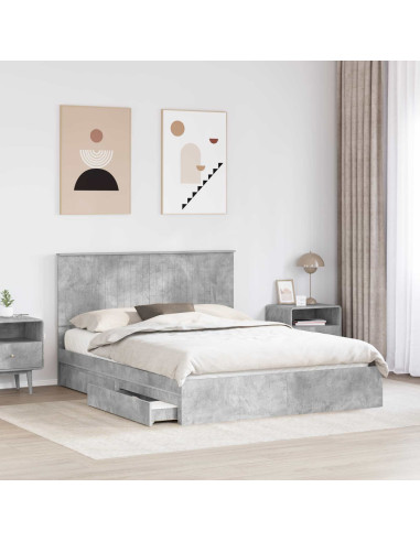 Letto con Contenitore con testiera Grigio cemento 150 x 200 cm
