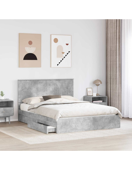 Letto con Contenitore con testiera Grigio cemento 150 x 200 cm