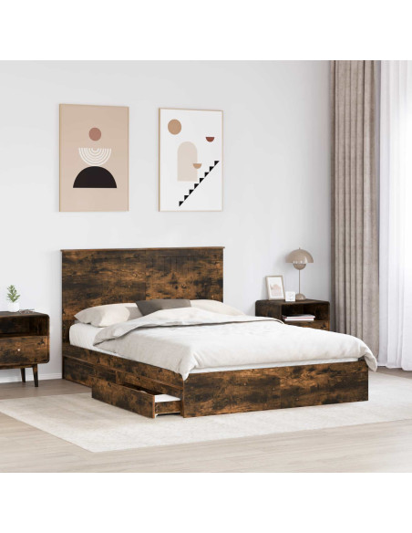 Letto con Contenitore con testiera Rovere fumé 135 x 190 cm