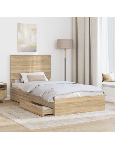 Letto con Contenitore con testiera Rovere Sonoma 100 x 200 cm