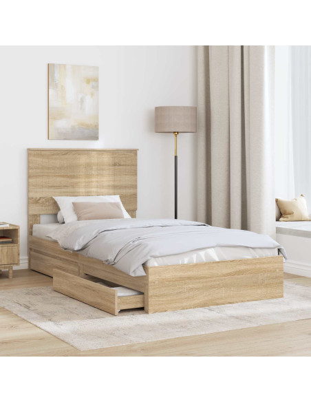 Letto con Contenitore con testiera Rovere Sonoma 100 x 200 cm