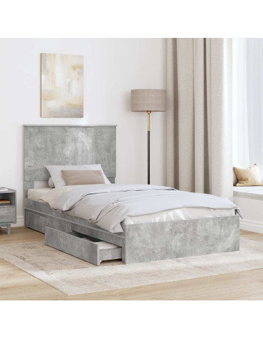 Letto con Contenitore con testiera Grigio cemento 100 x 200 cm