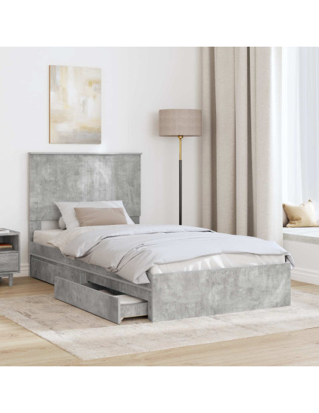 Letto con Contenitore con testiera Grigio cemento 100 x 200 cm