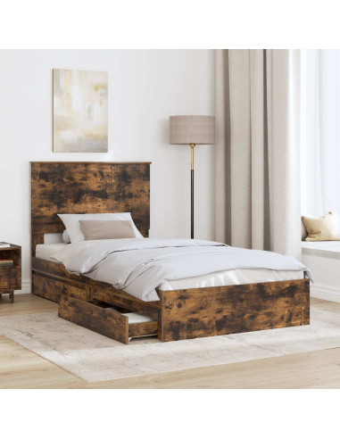 Letto con Contenitore con testiera Rovere fumé 100 x 200 cm