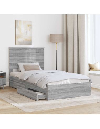 Letto con Contenitore con testiera Grigio Sonoma 100 x 200 cm