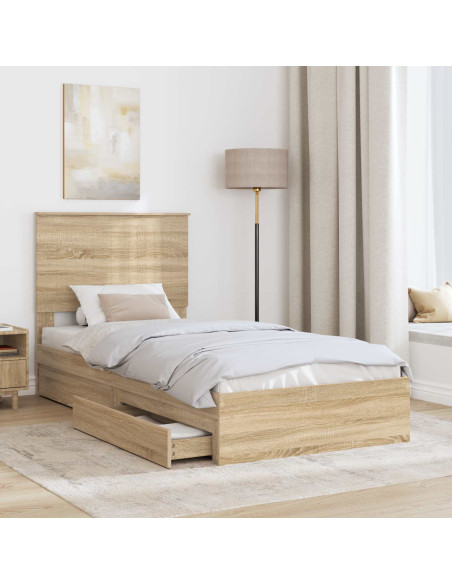 Letto con Contenitore con testiera Rovere Sonoma 90 x 200 cm
