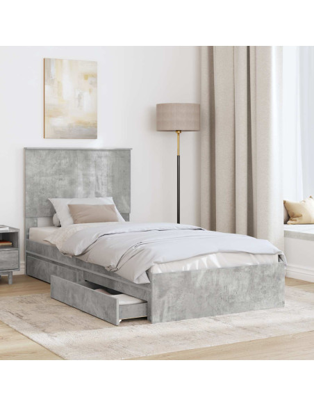 Letto con Contenitore con testiera Grigio cemento 90 x 200 cm