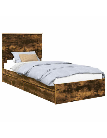 Letto con Contenitore Rovere fumé 90 x 190 cm Legno multistrato