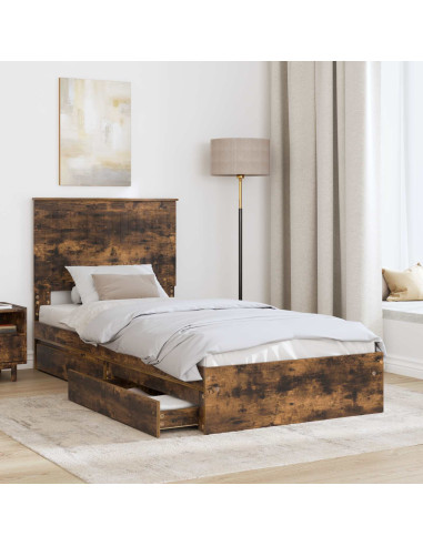 Letto con Contenitore Rovere fumé 90 x 190 cm Legno multistrato