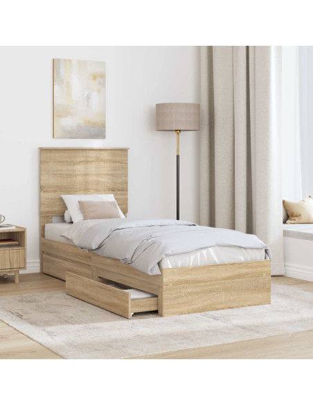 Letto con Contenitore con testiera Rovere Sonoma 75 x 190 cm