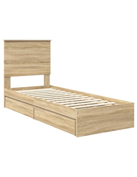 Letto con Contenitore con testiera Rovere Sonoma 75 x 190 cm