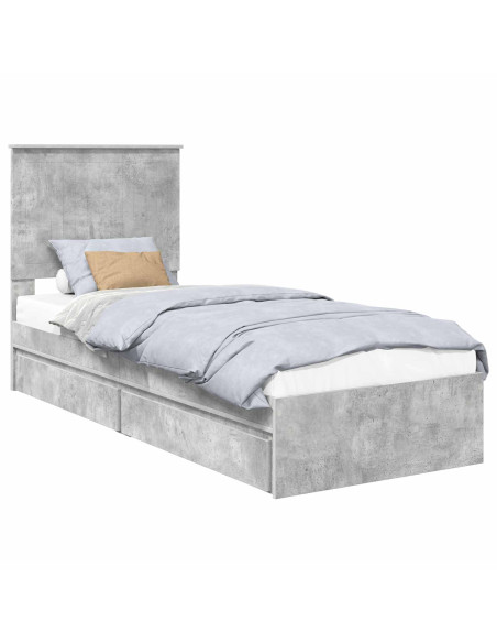 Letto con Contenitore con testiera Grigio cemento 75 x 190 cm