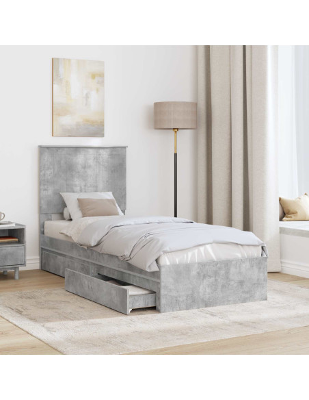 Letto con Contenitore con testiera Grigio cemento 75 x 190 cm