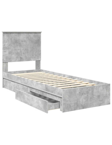 Letto con Contenitore con testiera Grigio cemento 75 x 190 cm