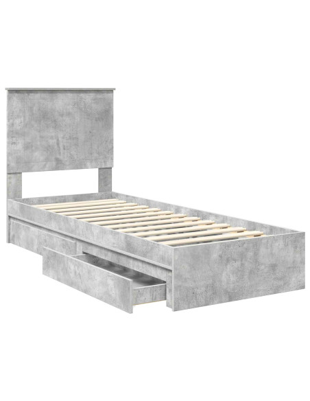 Letto con Contenitore con testiera Grigio cemento 75 x 190 cm