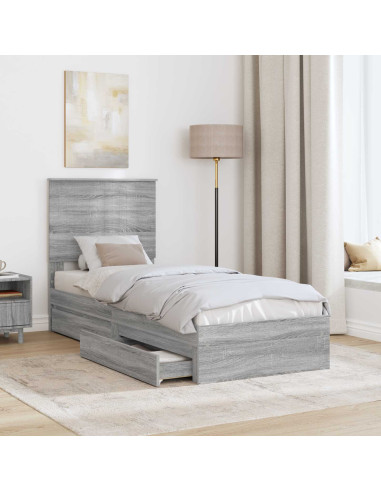 Letto con Contenitore con testiera Grigio Sonoma 75 x 190 cm