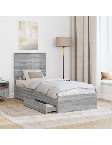 Letto con Contenitore con testiera Grigio Sonoma 75 x 190 cm