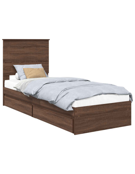 Letto con Contenitore con testiera Rovere Marrone 75 x 190 cm