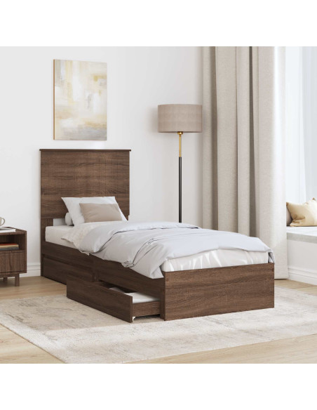 Letto con Contenitore con testiera Rovere Marrone 75 x 190 cm