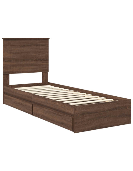 Letto con Contenitore con testiera Rovere Marrone 75 x 190 cm