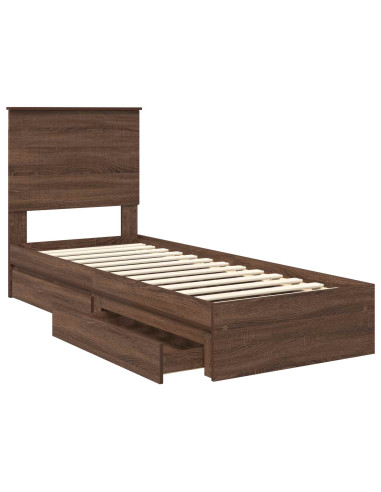Letto con Contenitore con testiera Rovere Marrone 75 x 190 cm