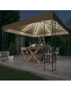 Gazebo con Luci a Stringa LED 3x3 m in Tessuto Grigio Talpa