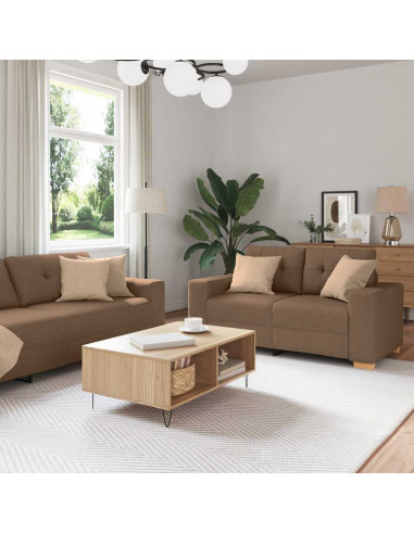 Divano 3 pcs Marrone 221 x 80 x 80 cm Tessuto misto lino