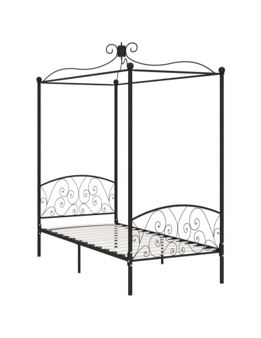 Letto a Baldacchino Nero in Metallo 90x200 cm