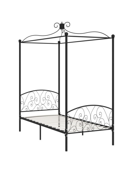 Letto a Baldacchino Nero in Metallo 90x200 cm