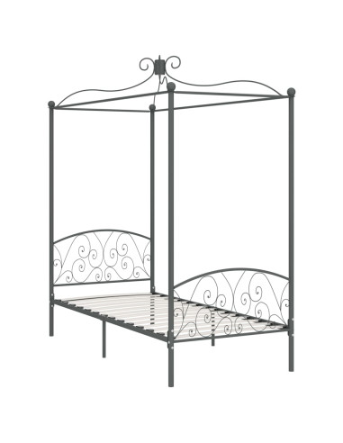 Letto a Baldacchino Grigio in Metallo 100x200 cm