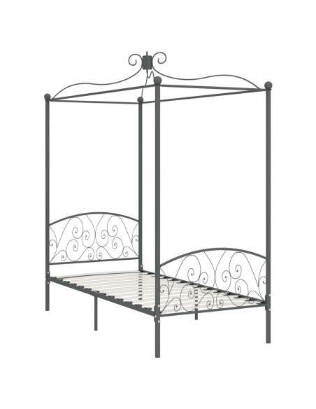 Letto a Baldacchino Grigio in Metallo 100x200 cm