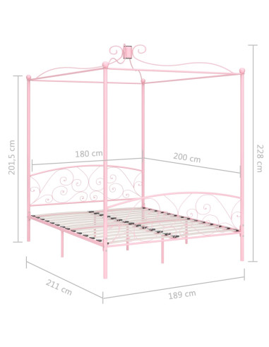 Giroletto a Baldacchino Rosa in Metallo 180x200 cm