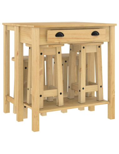 Set da Bar 5 pz in Legno Massello di Pino