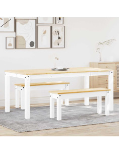 Set da Pranzo 3 pz PANAMA Bianco in Legno Massello di Pino