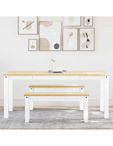 Set da Pranzo 3 pz PANAMA Bianco in Legno Massello di Pino