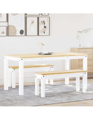 Set da Pranzo 3 pz PANAMA Bianco in Legno Massello di Pino