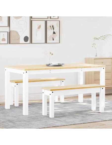 Set da Pranzo 3 pz PANAMA Bianco in Legno Massello di Pino