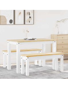 Set da Pranzo 3 pz PANAMA Bianco in Legno Massello di Pino