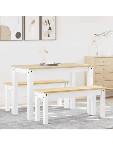 Set da Pranzo 3 pz PANAMA Bianco in Legno Massello di Pino